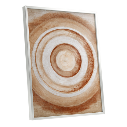 Earthen Resonance, brown, beige, white abstract wall art shown as a silver framed poster wall art print