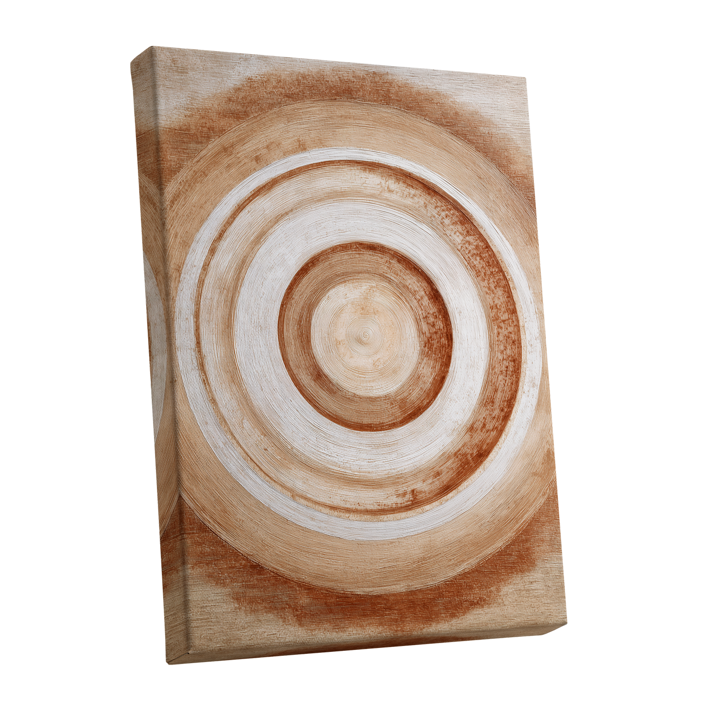 Earthen Resonance, brown, beige, white abstract wall art shown as a stretched canvas wall art
