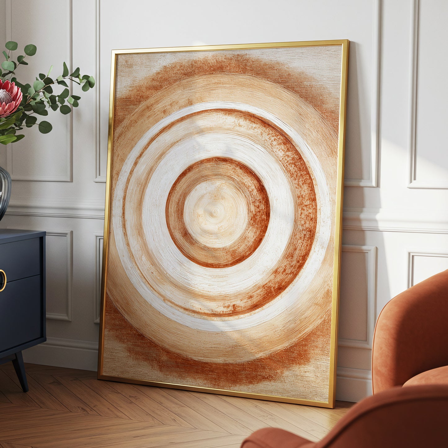 Earthen Resonance, brown, beige, white abstract wall art displayed in a styled interior, gallery view 2