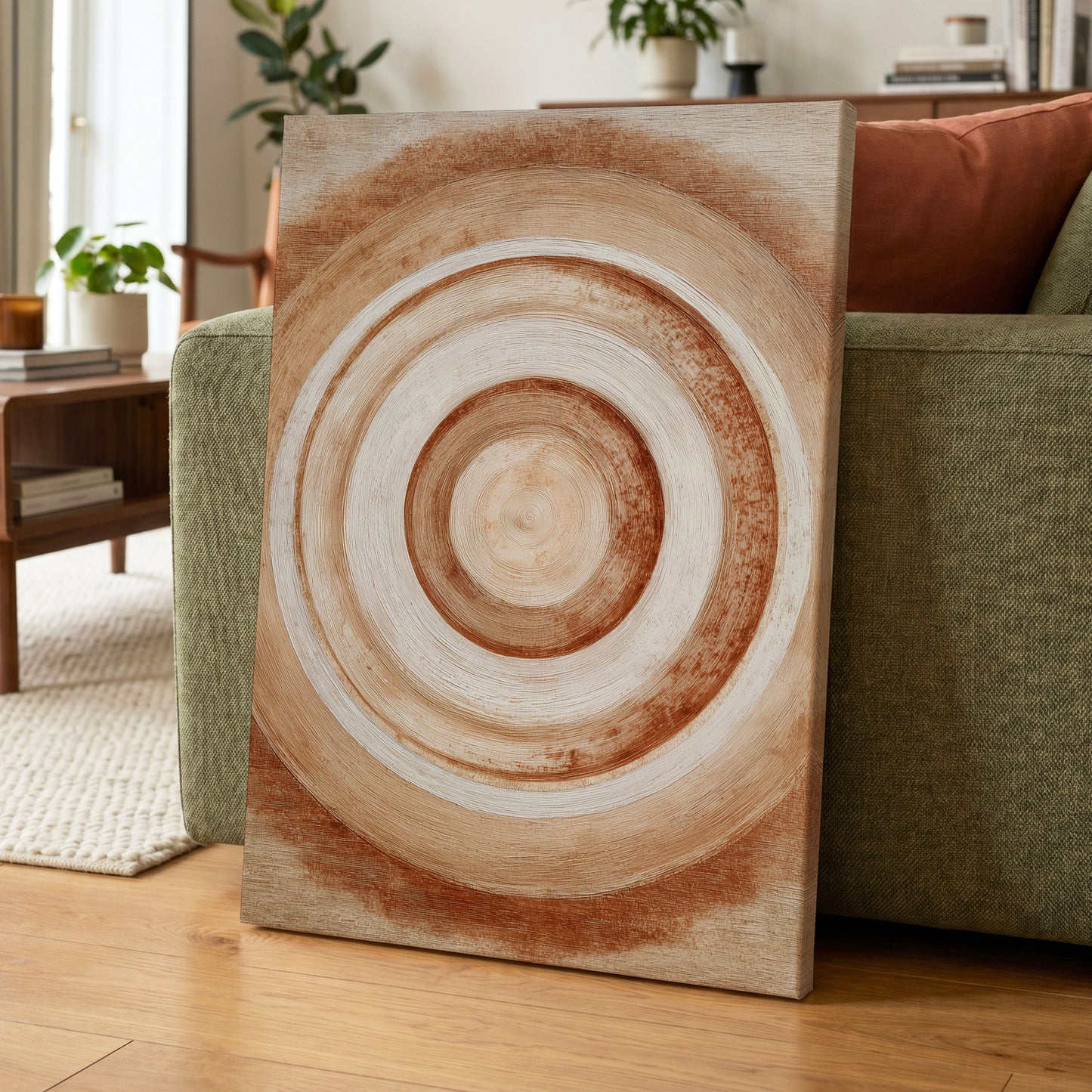 Earthen Resonance, brown, beige, white abstract wall art displayed in a styled interior, gallery view 7