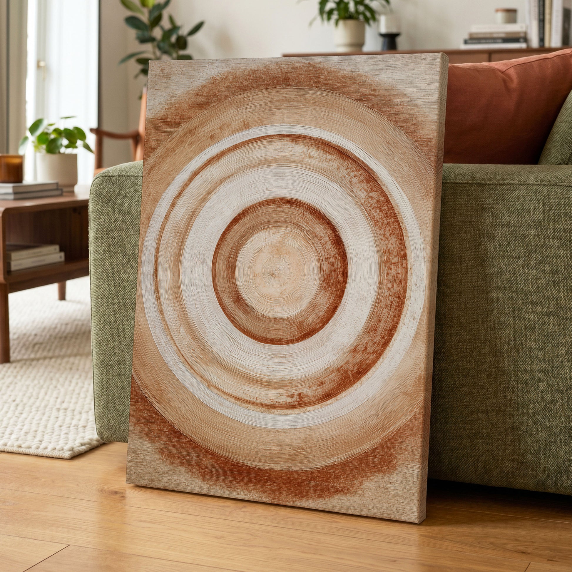 Earthen Resonance, brown, beige, white abstract wall art displayed in a styled interior, gallery view 7