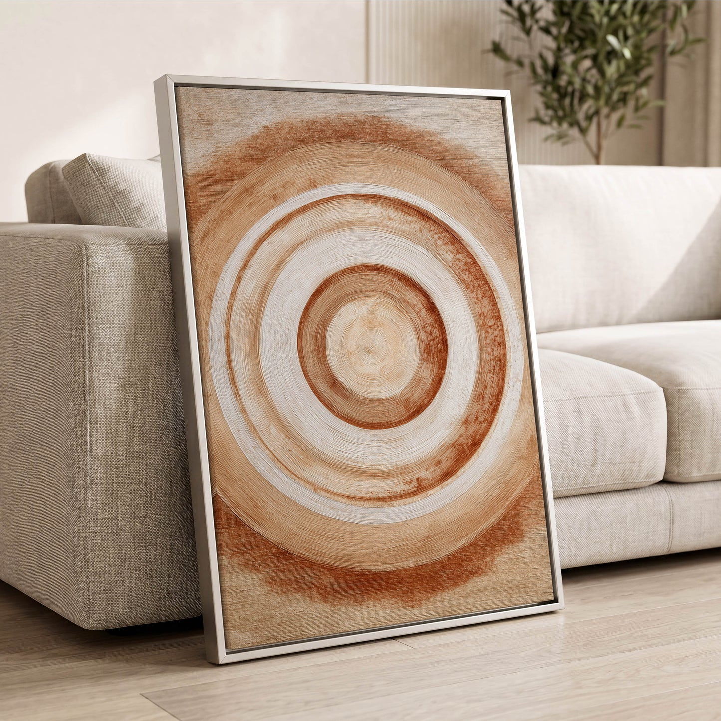 Earthen Resonance, brown, beige, white abstract wall art displayed in a styled interior, gallery view 8