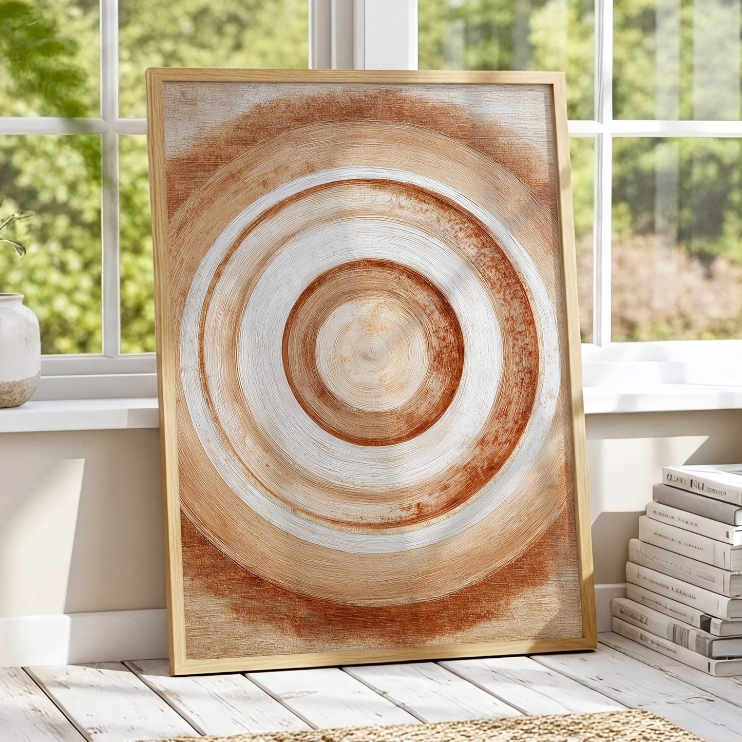 Earthen Resonance, brown, beige, white abstract wall art displayed in a styled interior, gallery view 9