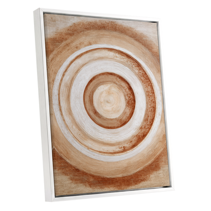 Earthen Resonance, brown, beige, white abstract wall art shown as a white framed canvas wall art