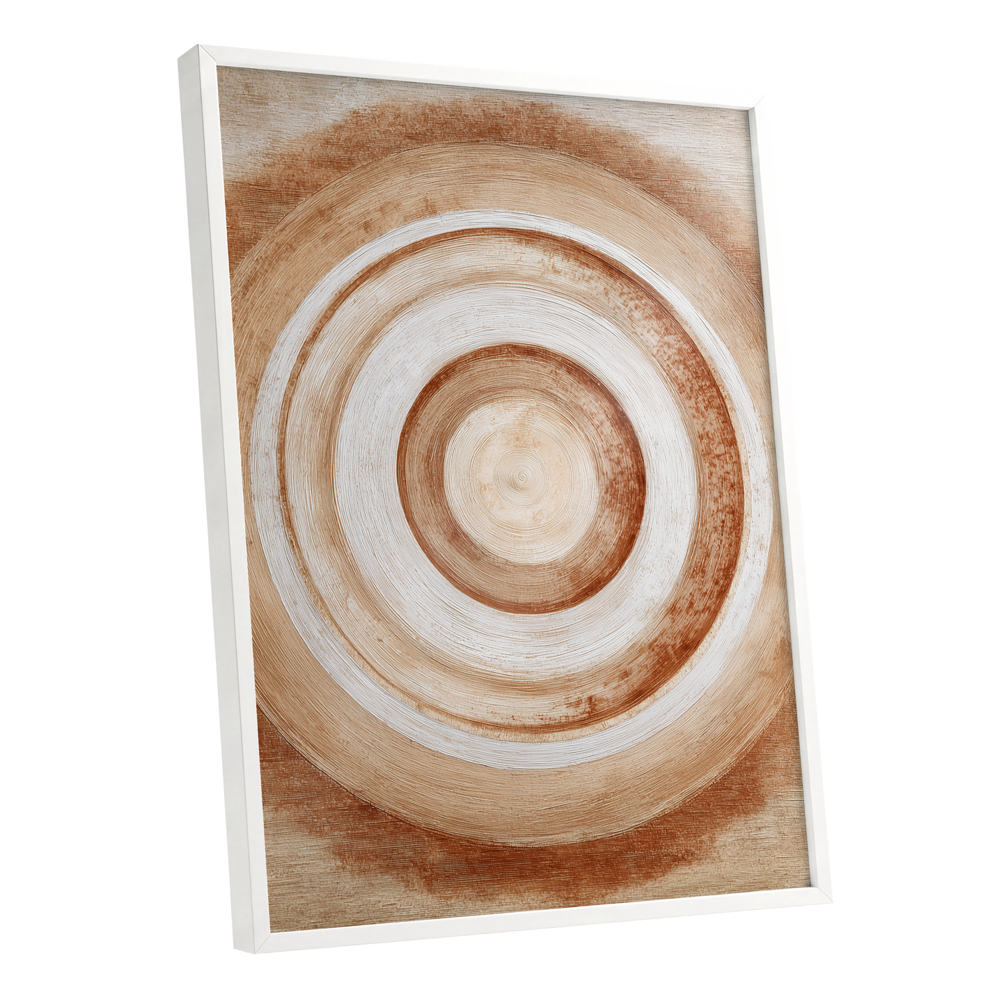 Earthen Resonance, brown, beige, white abstract wall art shown as a white framed poster wall art print