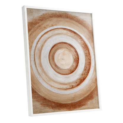 Earthen Resonance, brown, beige, white abstract wall art shown as a white framed poster wall art print