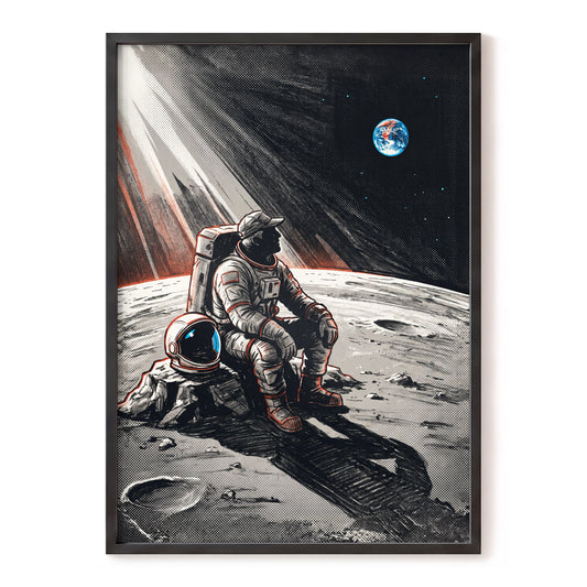 Earthrise Solitude, black, white, gray minimalist wall art, front artwork view