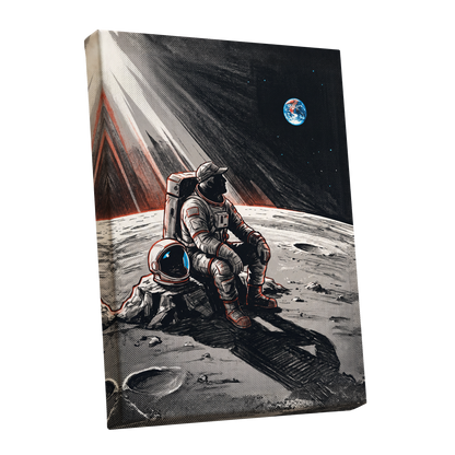 Earthrise Solitude, black, white, gray minimalist wall art shown as a stretched canvas wall art