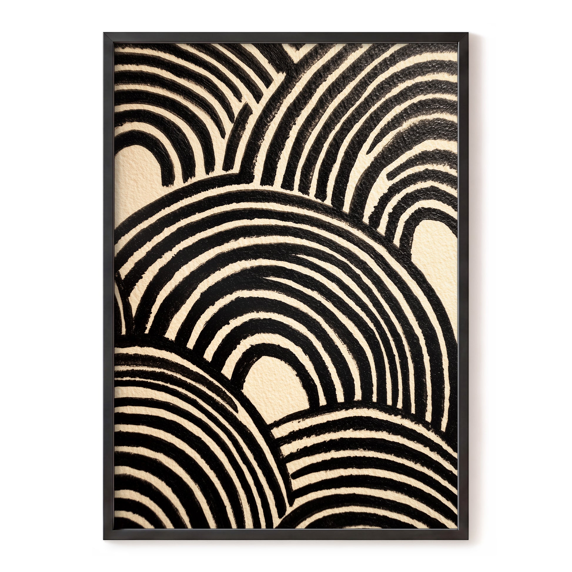 Echoed Arches – black, beige, brown abstract wall art, front view