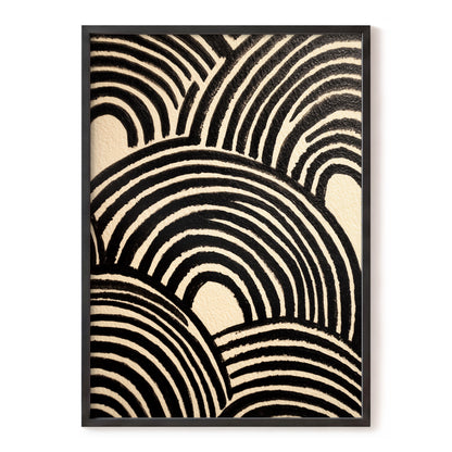 Echoed Arches – black, beige, brown abstract wall art, front view