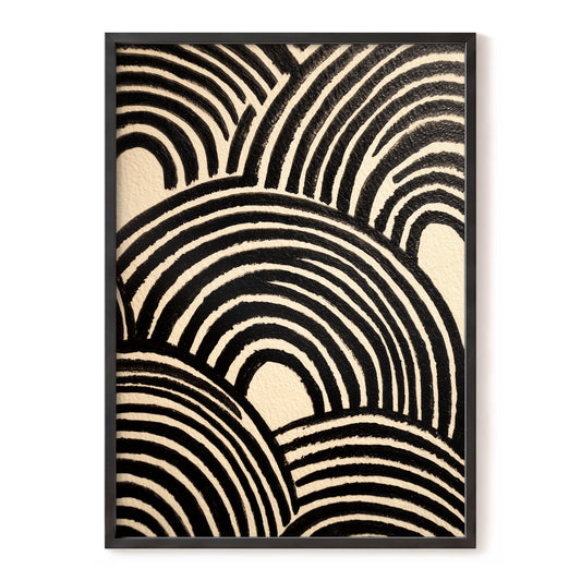 Echoed Arches – black, beige, brown abstract wall art, front view