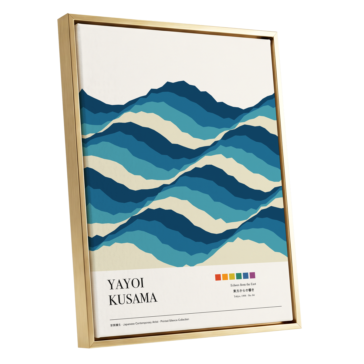 Echoes in Blue, blue, beige, white nature wall art shown as a gold framed canvas wall art