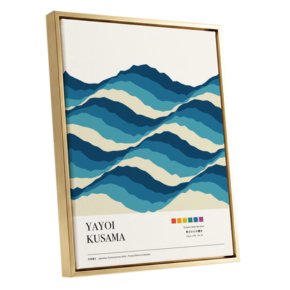 Echoes in Blue, blue, beige, white nature wall art shown as a gold framed canvas wall art