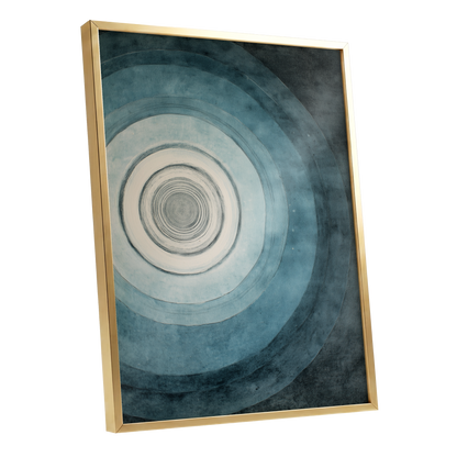 Echoes in Blue, blue, black, white abstract wall art shown as a gold framed poster wall art print