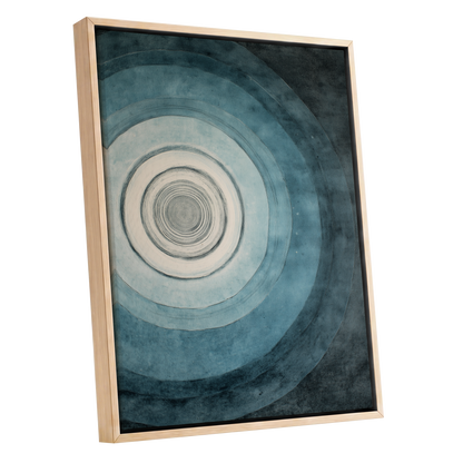 Echoes in Blue, blue, black, white abstract wall art shown as a oak framed canvas wall art