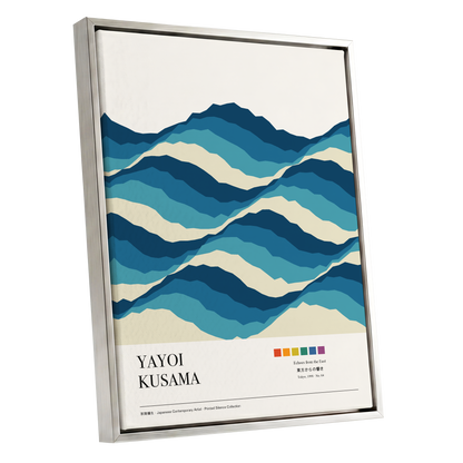 Echoes in Blue, blue, beige, white nature wall art shown as a silver framed canvas wall art