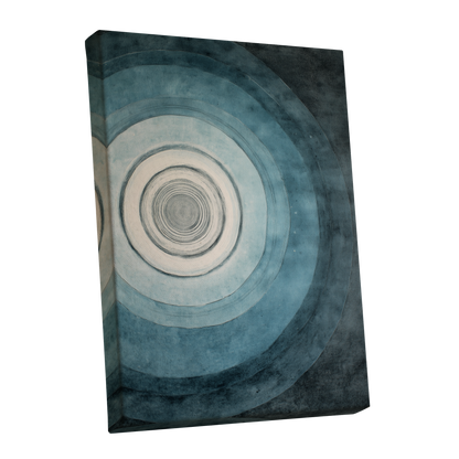 Echoes in Blue, blue, black, white abstract wall art shown as a stretched canvas wall art
