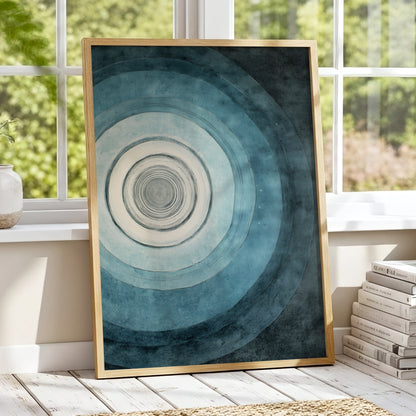 Echoes in Blue, blue, black, white abstract wall art displayed in a styled interior, gallery view 2