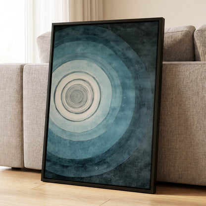 Echoes in Blue, blue, black, white abstract wall art displayed in a styled interior, gallery view 4