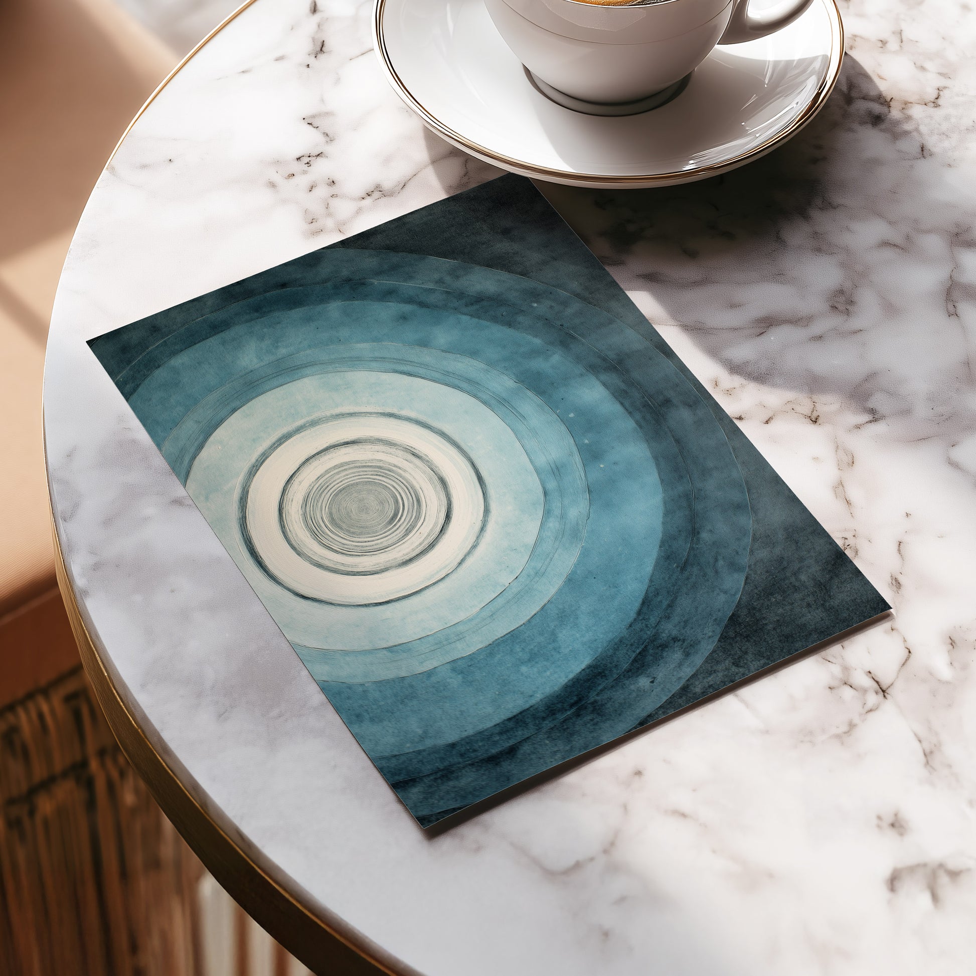 Echoes in Blue, blue, black, white abstract wall art displayed in a styled interior, gallery view 5