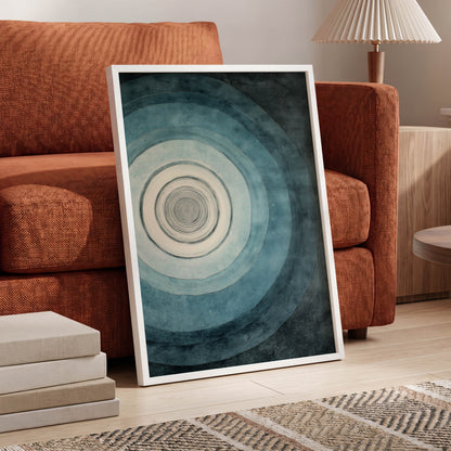 Echoes in Blue, blue, black, white abstract wall art displayed in a styled interior, gallery view 6