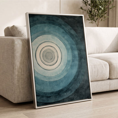 Echoes in Blue, blue, black, white abstract wall art displayed in a styled interior, gallery view 8