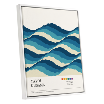 Echoes in Blue, blue, beige, white nature wall art shown as a white framed canvas wall art