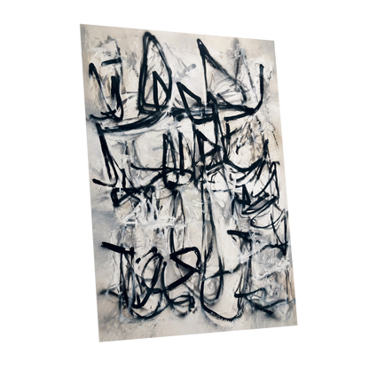 Echoes in Ink, black, beige, white abstract wall art shown as a unframed poster wall art print