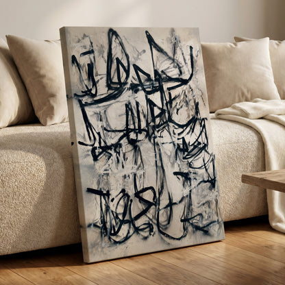 Echoes in Ink, black, beige, white abstract wall art displayed in a styled interior, gallery view 7