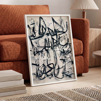 Echoes in Ink, black, beige, white abstract wall art displayed in a styled interior, gallery view 9