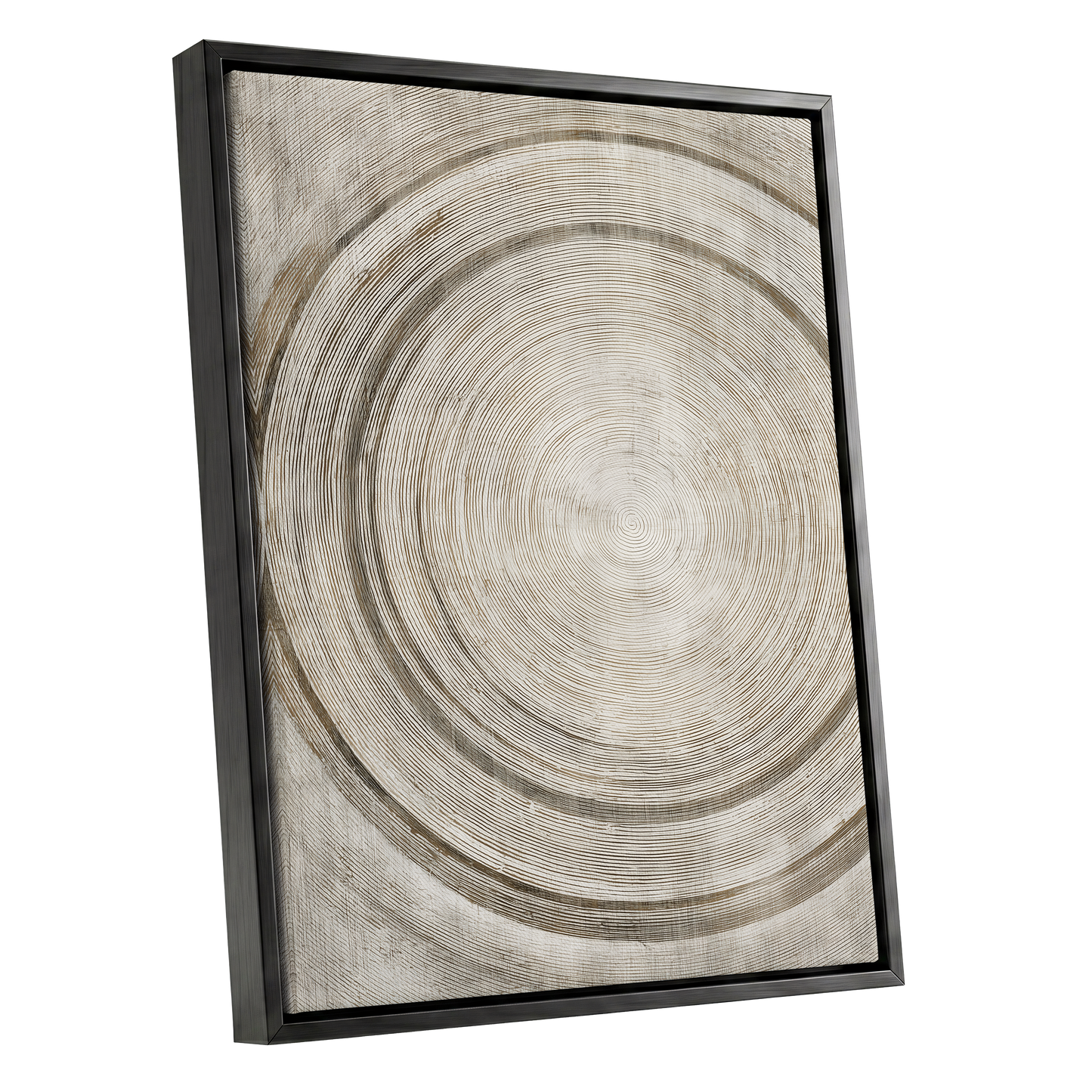 Echoes in the Grain, beige, brown, gray nature wall art shown as a black framed canvas wall art