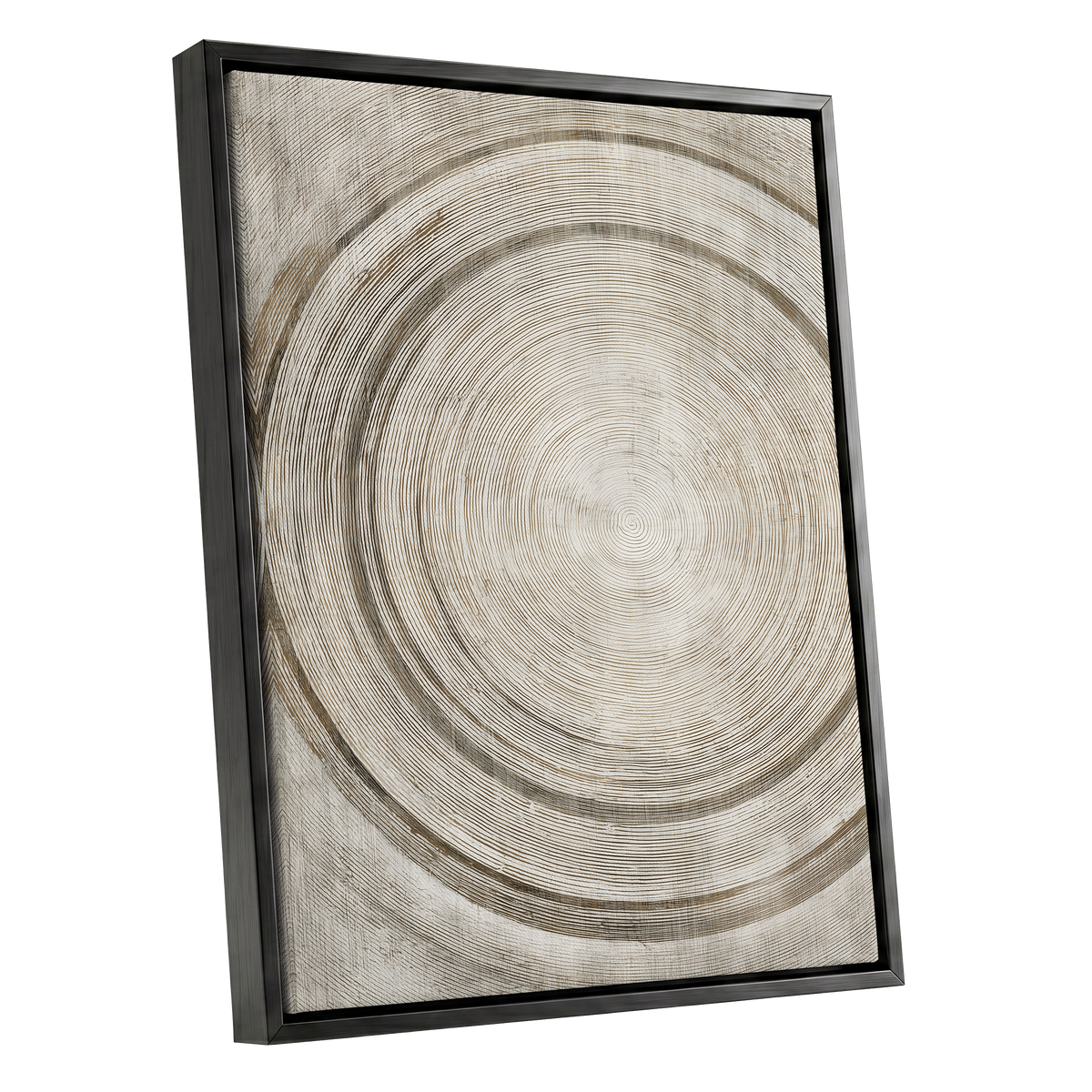 Echoes in the Grain, beige, brown, gray nature wall art shown as a black framed canvas wall art