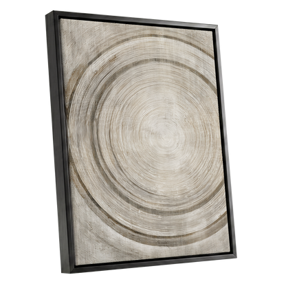 Echoes in the Grain, beige, brown, gray nature wall art shown as a black framed canvas wall art