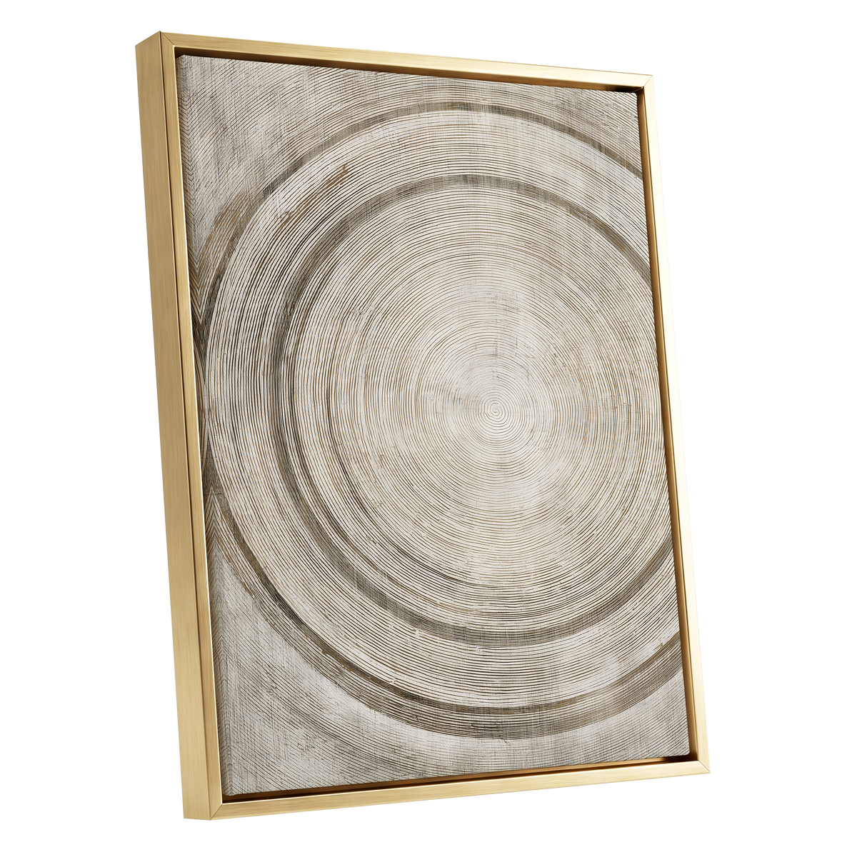 Echoes in the Grain, beige, brown, gray nature wall art shown as a gold framed canvas wall art