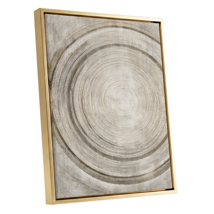 Echoes in the Grain, beige, brown, gray nature wall art shown as a gold framed canvas wall art