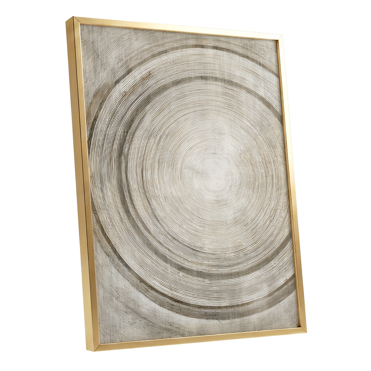 Echoes in the Grain, beige, brown, gray nature wall art shown as a gold framed poster wall art print