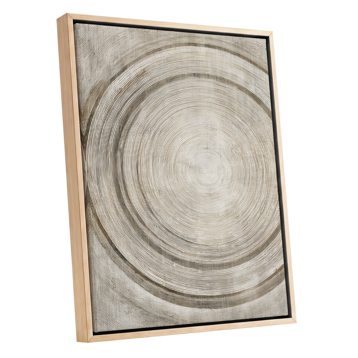Echoes in the Grain, beige, brown, gray nature wall art shown as a oak framed canvas wall art