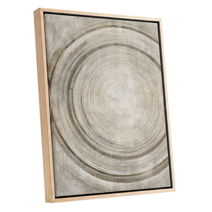 Echoes in the Grain, beige, brown, gray nature wall art shown as a oak framed canvas wall art