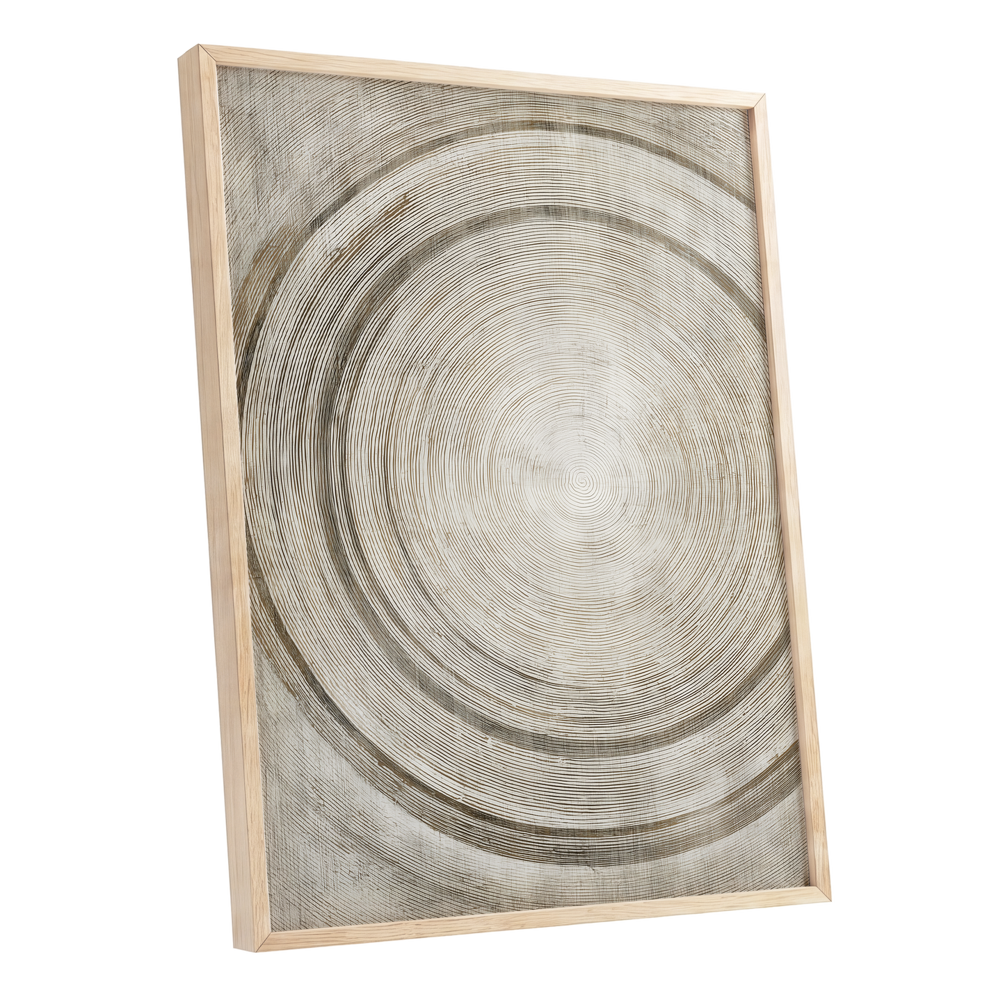 Echoes in the Grain, beige, brown, gray nature wall art shown as a oak framed poster wall art print