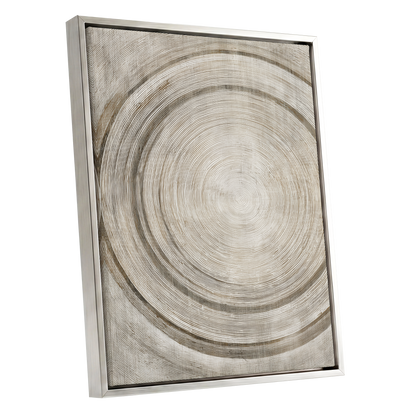 Echoes in the Grain, beige, brown, gray nature wall art shown as a silver framed canvas wall art