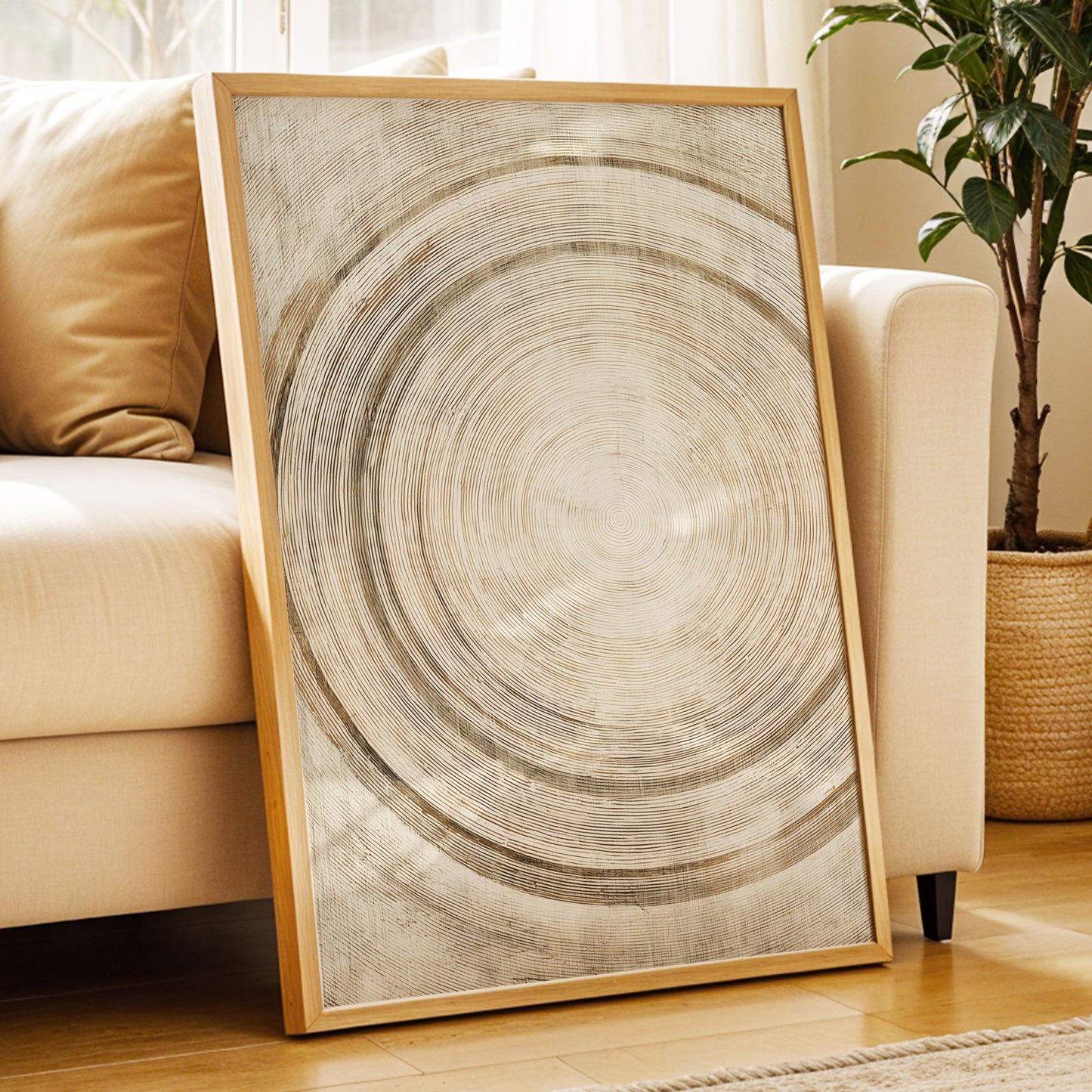 Echoes in the Grain, beige, brown, gray nature wall art displayed in a styled interior, gallery view 2