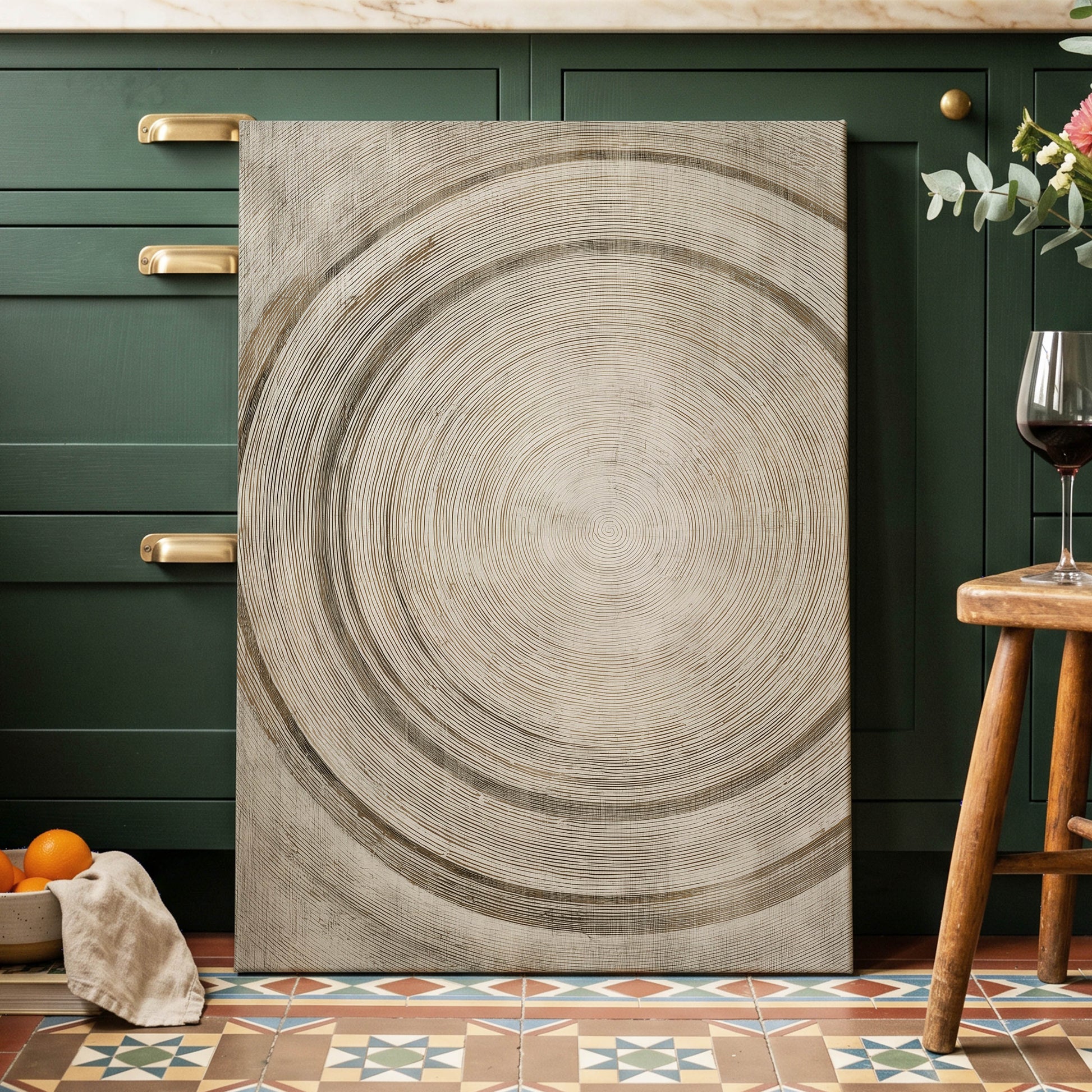 Echoes in the Grain, beige, brown, gray nature wall art displayed in a styled interior, gallery view 3
