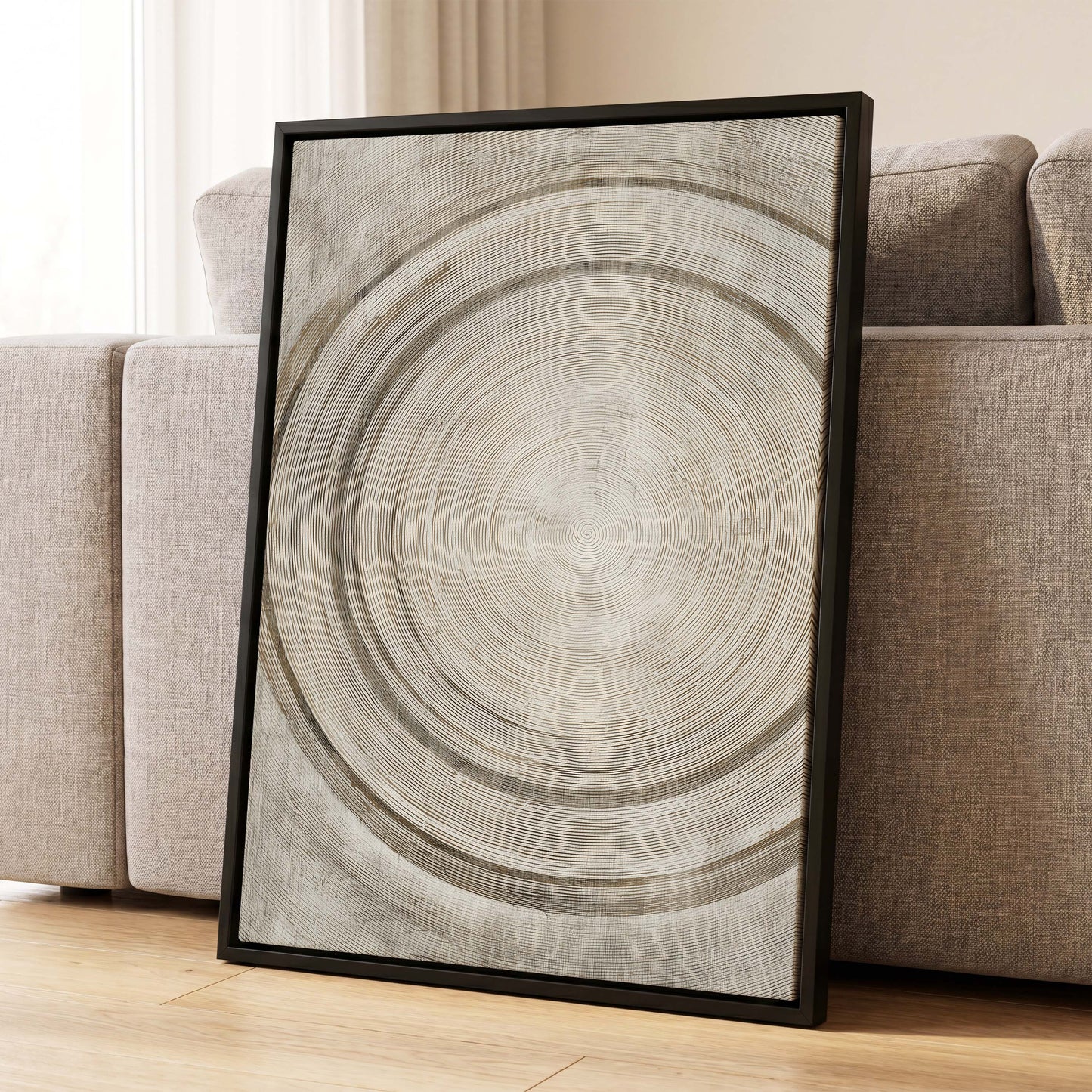 Echoes in the Grain, beige, brown, gray nature wall art displayed in a styled interior, gallery view 4
