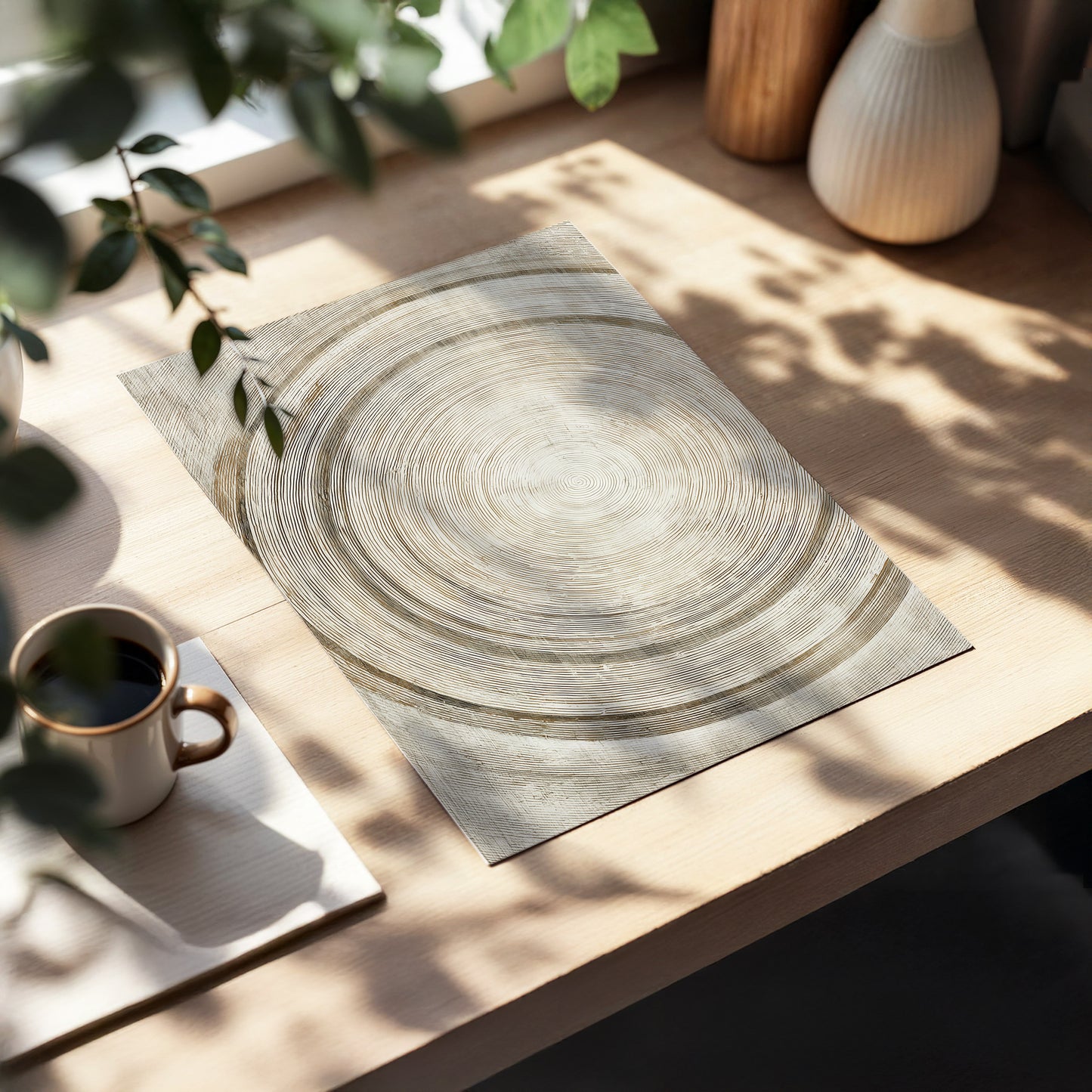 Echoes in the Grain, beige, brown, gray nature wall art displayed in a styled interior, gallery view 5