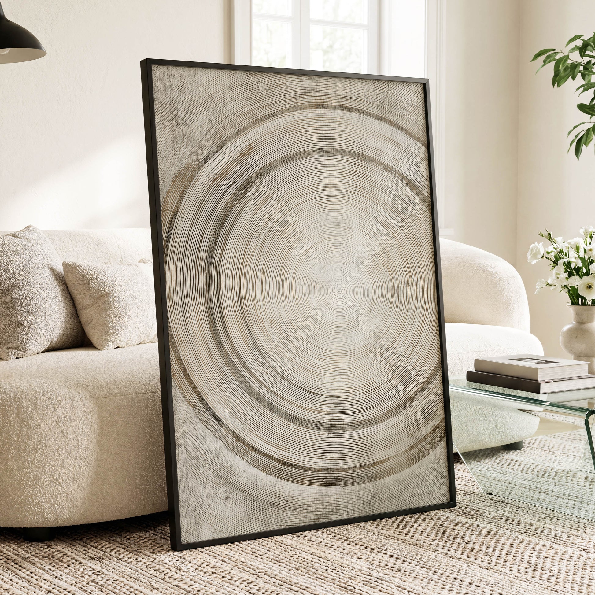 Echoes in the Grain, beige, brown, gray nature wall art displayed in a styled interior, gallery view 6