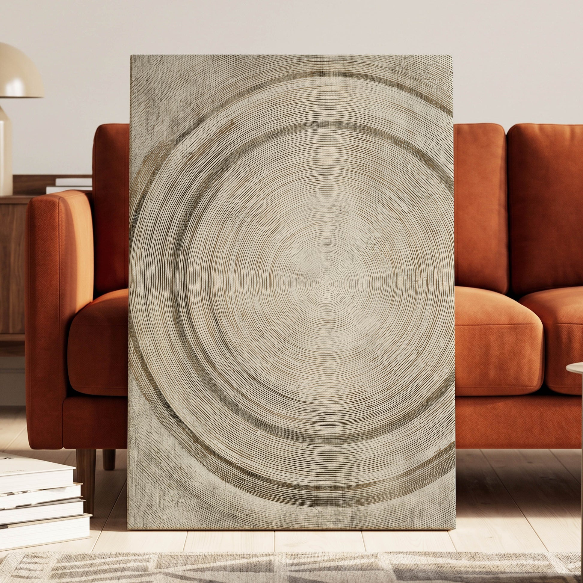 Echoes in the Grain, beige, brown, gray nature wall art displayed in a styled interior, gallery view 7