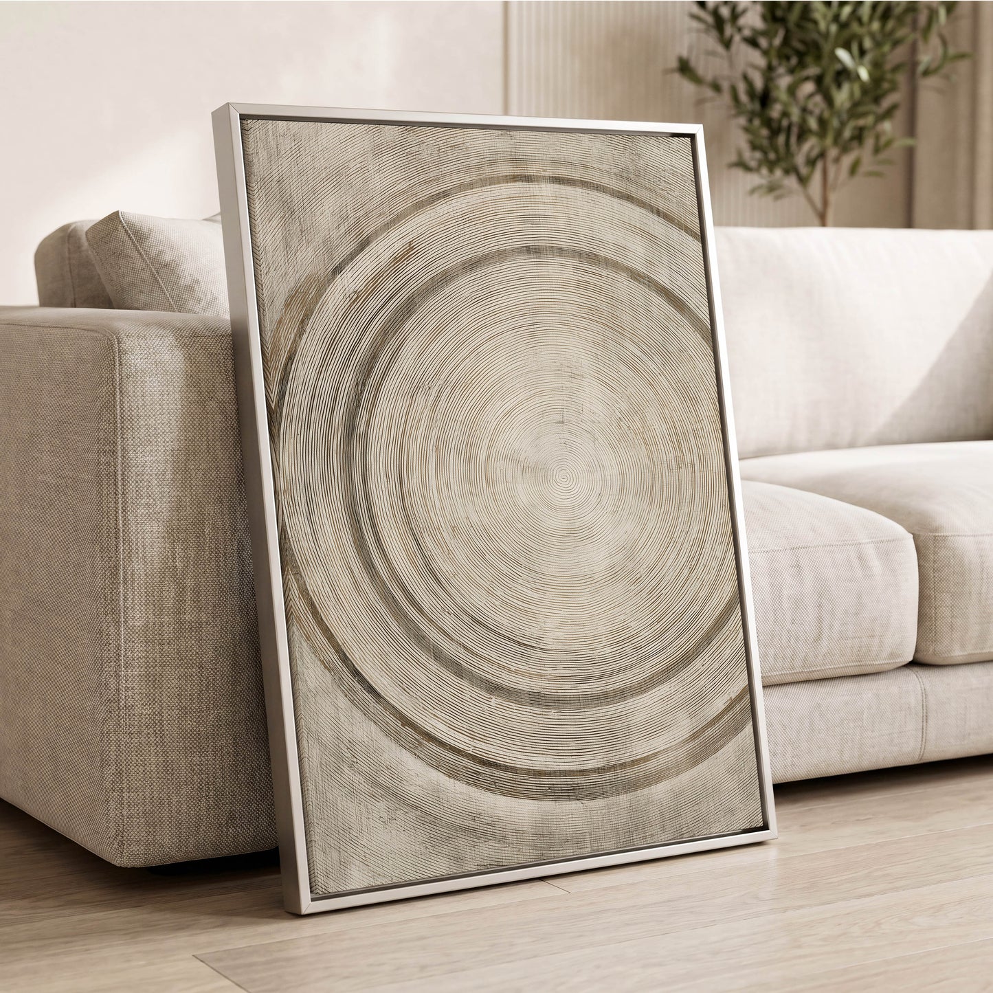 Echoes in the Grain, beige, brown, gray nature wall art displayed in a styled interior, gallery view 8