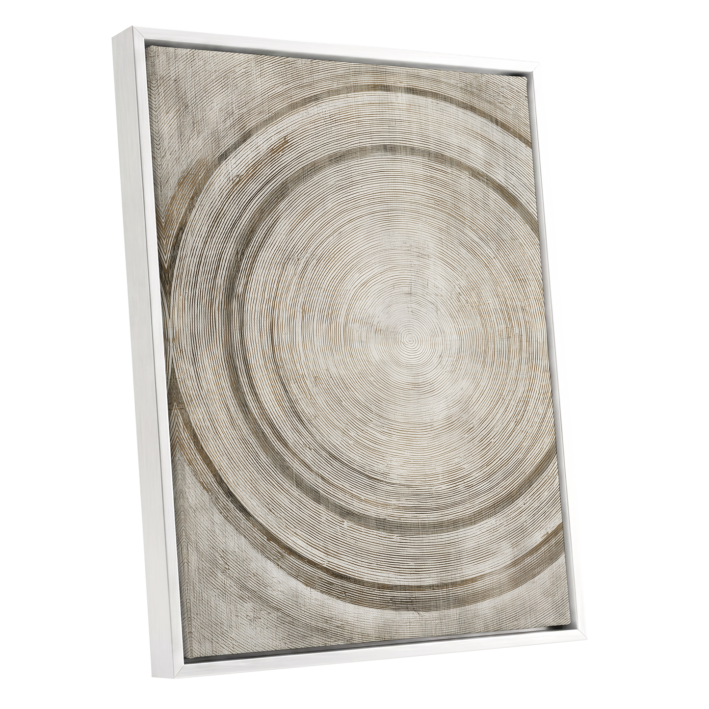 Echoes in the Grain, beige, brown, gray nature wall art shown as a white framed canvas wall art