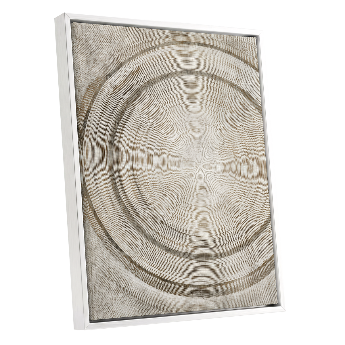 Echoes in the Grain, beige, brown, gray nature wall art shown as a white framed canvas wall art