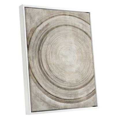 Echoes in the Grain, beige, brown, gray nature wall art shown as a white framed canvas wall art